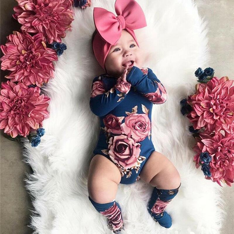 Baby Girl Long Sleeve Floral Romper Warm 2 Pcs Set