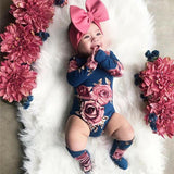 Baby Girl Long Sleeve Floral Romper Warm 2 Pcs Set