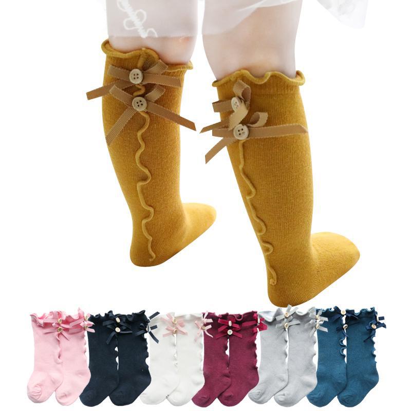 Toddler Girl Ruffle Stockings Cotton Bows Knee Socks