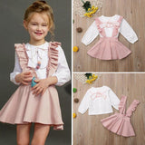 Kids Girl Bow-knot Long Sleeve Pink Outfit 2PCS