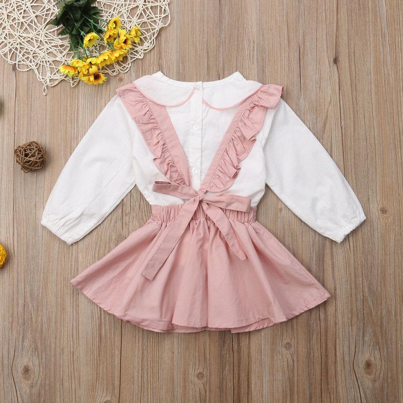 Kids Girl Bow-knot Long Sleeve Pink Outfit 2PCS