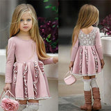 2-7Y Girl Patchwork Long Sleeve Party Casual Dresses