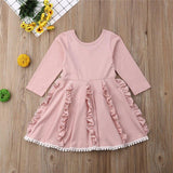 2-7Y Girl Patchwork Long Sleeve Party Casual Dresses
