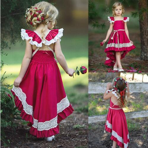 Kids Princess Lace Ruffle Irregular Beach Wedding Party Dresses