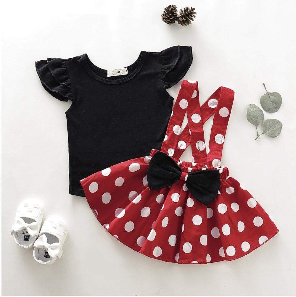 Baby Girls Red Polka Dot Skirt Sets 2 Pcs