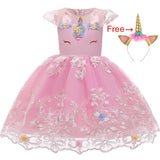 Girl Embroidery Unicorn Big Bow Princess Dress Wedding Party Kids Dresses - honeylives