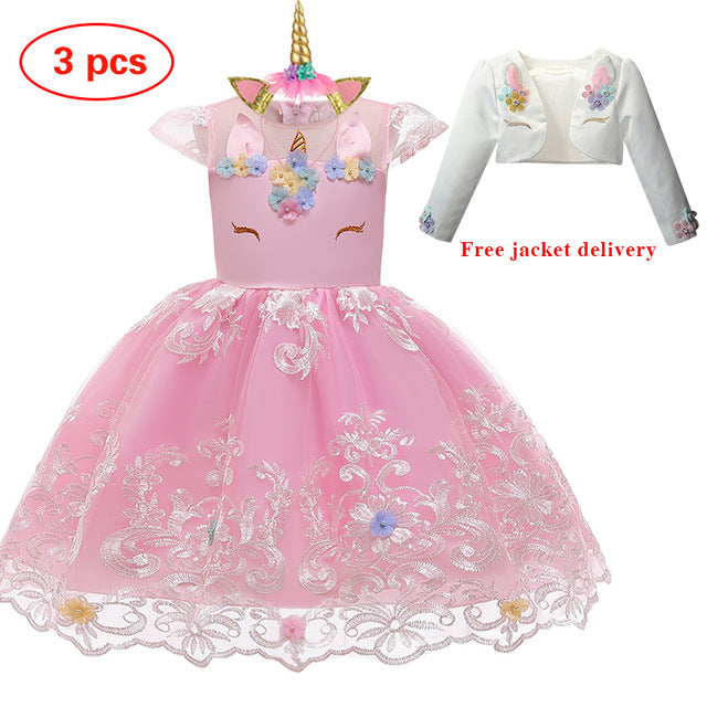 Girl Embroidery Unicorn Big Bow Princess Dress Wedding Party Kids Dresses - honeylives