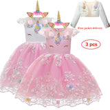 Girl Embroidery Unicorn Big Bow Princess Dress Wedding Party Kids Dresses - honeylives
