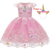 Girl Embroidery Unicorn Big Bow Princess Dress Wedding Party Kids Dresses - honeylives