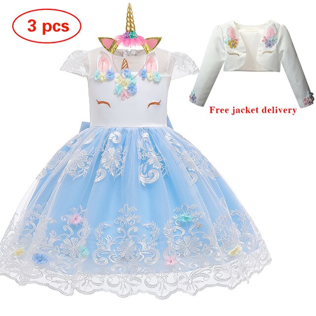 Girl Embroidery Unicorn Big Bow Princess Dress Wedding Party Kids Dresses - honeylives