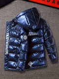 Kid Boys Letters Print Hooded -padded Jacket Metallic Warm Coat