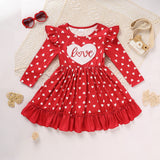 Toddler Girl Cute LOVE Embroidered Heart Print Long Sleeve A-Line Dress