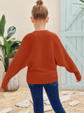 Kids Girl Cozy Oversized Batwing Crewneck Long Sleeve Sweaters