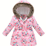 Kids Girls Floral Hooded Warm Snow Thermal Padded Outerwear Coats