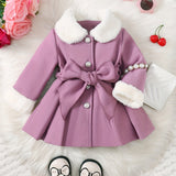 Kid Baby Girl Winter Fleece Coat Solid Bow Coats