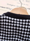 Kid Baby Girl Houndstooth Elegant Suit Long-Sleeve Bow Cardigan 2Pcs Sets