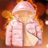 Kid Girl Glossy Down Cotton Jacket Fleece Thick Coats