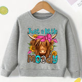 Kid Baby Girls Cow Sunflower Graphic Comfort Long Sleeve Sweatshirt