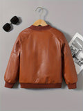 Kid Girls Boys Fleece Lined Faux-Leather Jacket Coats