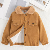 Kid Baby Girls Solid Button Collared Corduroy Jacket Coats