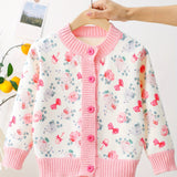 Kid Baby Girl Winter Floral Cardigan Cozy Crew Neck Knit Sweater