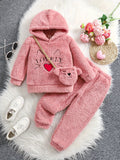 Kid Baby Girls Cute Reversible Plush Fleece Embroidery Long Sleeve 3pcs Sets