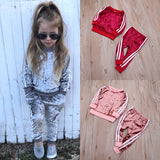 6M-6T Kid Baby Girls Autumn Winter Golden Velvet Suit 2 Pcs Set