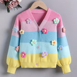 Kid Baby Cozy Floral V-Neck Knit Cardigan Casual Sweaters