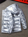 Kid Boys Letters Print Hooded -padded Jacket Metallic Warm Coat