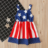 Kids Girl July 4th Independence Day Star Print A-line Vest Holiday Party Dress