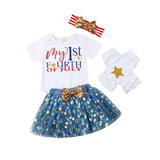 Baby Girls Letter Tops Tulle Sequin Skirt 4th of July Independence Day Sets