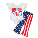 Kid Baby Girl Summer American Independence Day Fly-sleeved 2 Pcs Set