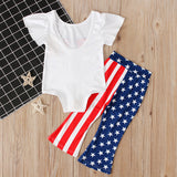 Kid Baby Girl Summer American Independence Day Fly-sleeved 2 Pcs Set