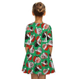 Kid Girls Mid-sleeve Kitty Christmas Digital Print Dresses