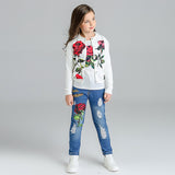 Kid Baby Girls Autumn Long Sleeve Embossed Jeans Suit 2 Pcs Sets