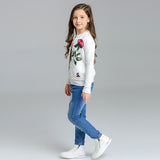 Kid Baby Girls Autumn Long Sleeve Embossed Jeans Suit 2 Pcs Sets