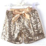 Kid Girl Bow Rainbow Sequins Fitted Cotton Shorts Pants