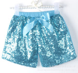 Kid Girl Bow Rainbow Sequins Fitted Cotton Shorts Pants