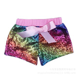 Kid Girl Bow Rainbow Sequins Fitted Cotton Shorts Pants