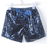 Kid Girl Bow Rainbow Sequins Fitted Cotton Shorts Pants