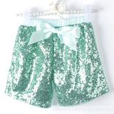 Kid Girl Bow Rainbow Sequins Fitted Cotton Shorts Pants