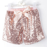 Kid Girl Bow Rainbow Sequins Fitted Cotton Shorts Pants