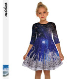 Kid Girls Mid-sleeve Kitty Christmas Digital Print Dresses