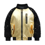 Kid Girls Metal Shiny Baseball Silver Leather Jacket Coats