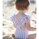 Baby Girl Striped Fly Edge One Piece Cute Swimsuit