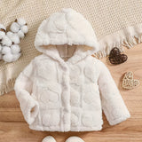 Kid Baby Girl Heart Pattern Fleece Hooded Jacket Warm Thickened Coat