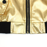 Kid Girls Metal Shiny Baseball Silver Leather Jacket Coats