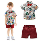 Kid Baby Boys Fashion Flower Short Sleeve Three-piece Set