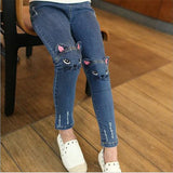 2-12T Kid Girls Jeans Embroidered Bottoming Slightly Elastic Trend Pants
