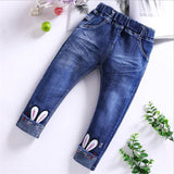 2-12T Kid Girls Jeans Embroidered Bottoming Slightly Elastic Trend Pants